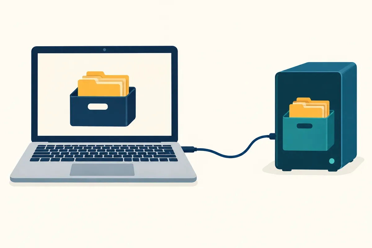 PC内と外付けの保存場所を別々に示したイメージ。